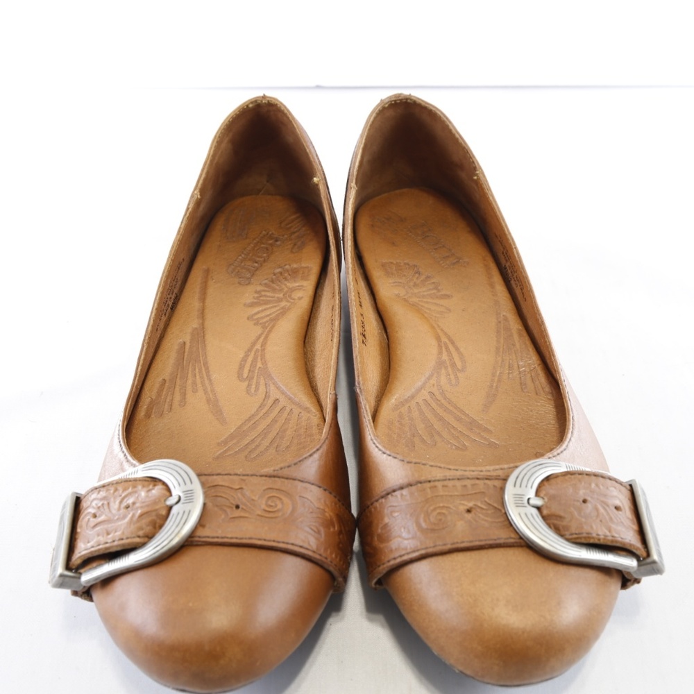 Born Brown Leather Buckle Flats - 7.5 Wide